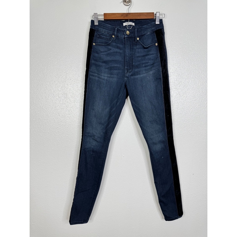 Good American Good Waist Skinny Jeans Velvet Side‎ Stripe Dark Wash Size 4/27